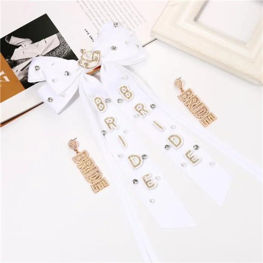 Bride Hair Bow Clips for Women Beaded Bride Hair Clips Statement White Silky